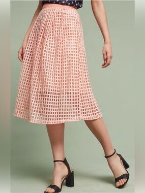 Pleated Gingham Overlay Midi Skirt — Pink